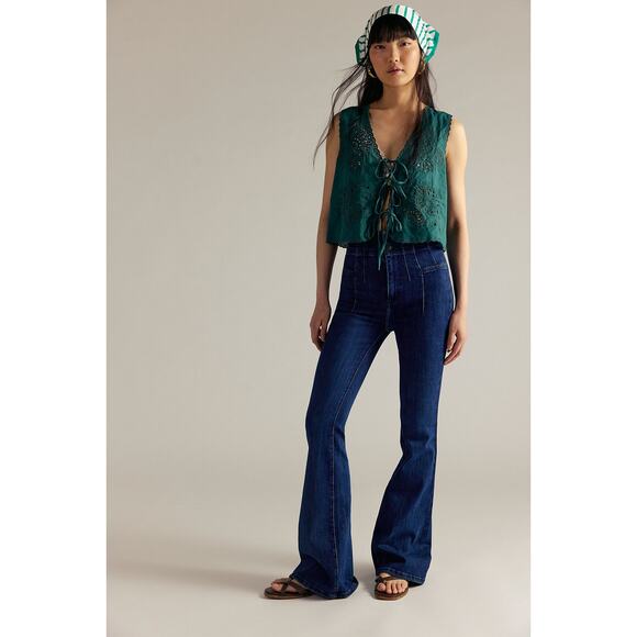 Free People We The Free Jayde Flare Jeans Super High Rise Night Sky Size 31 - Picture 1 of 9